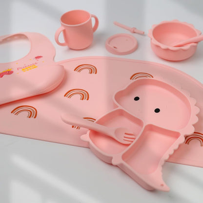 Silicone Baby Feeding Set Includes Bowl, Plate Spoon, Fork & Cup BPA Free