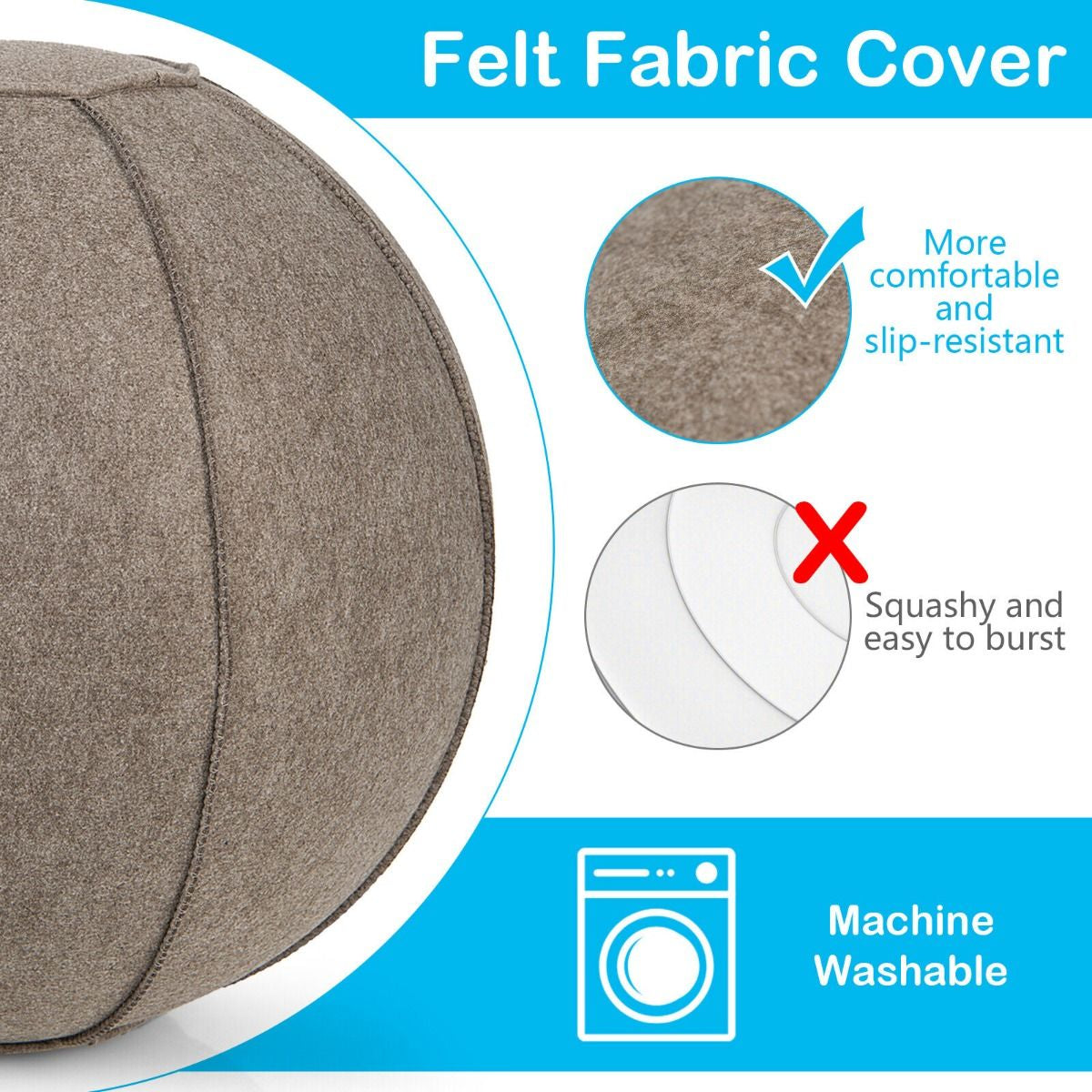 Anti-Burst Exercise Ball with Protective Cover, Handle, and Resistance Bands