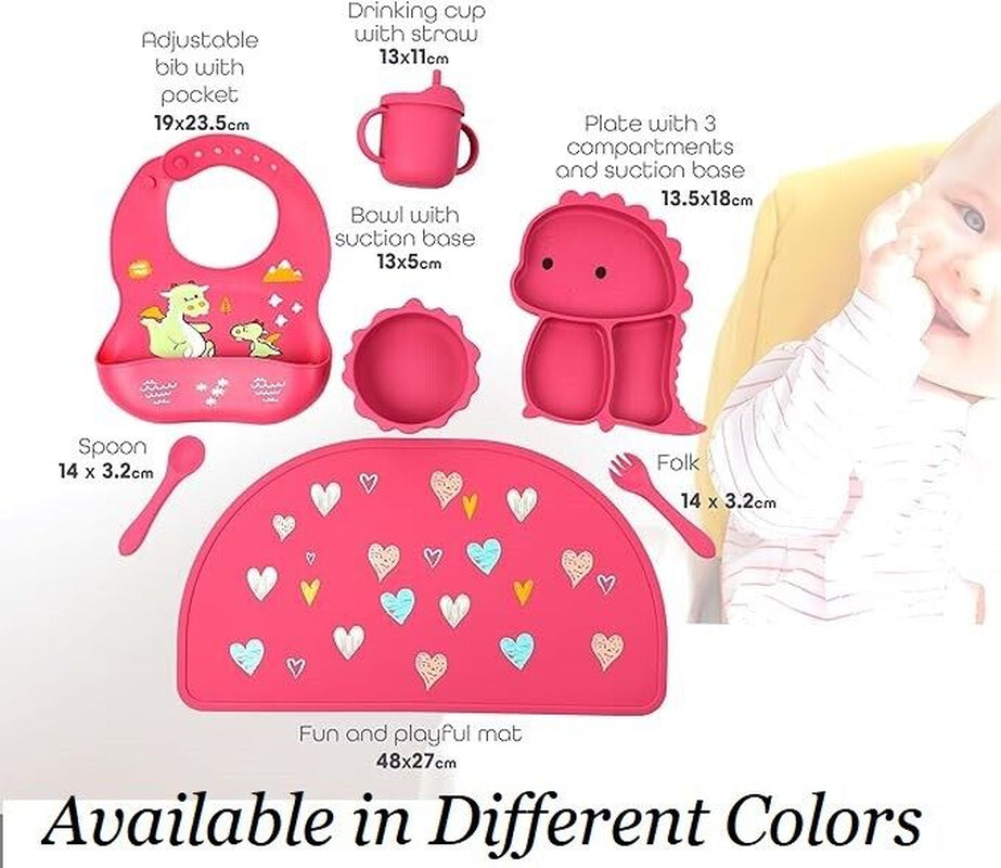 Silicone Baby Feeding Set Includes Bowl, Plate Spoon, Fork & Cup BPA Free