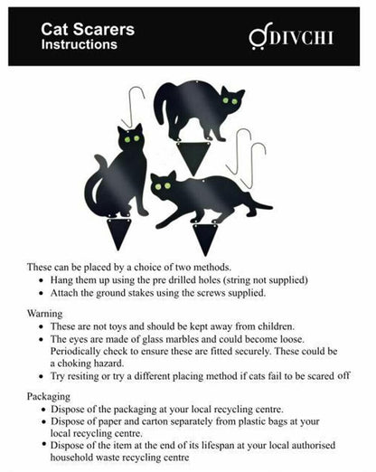 3X Black Cat Silhouette for Garden | Cats Scarer with Marble Eyes | Harmless Bir