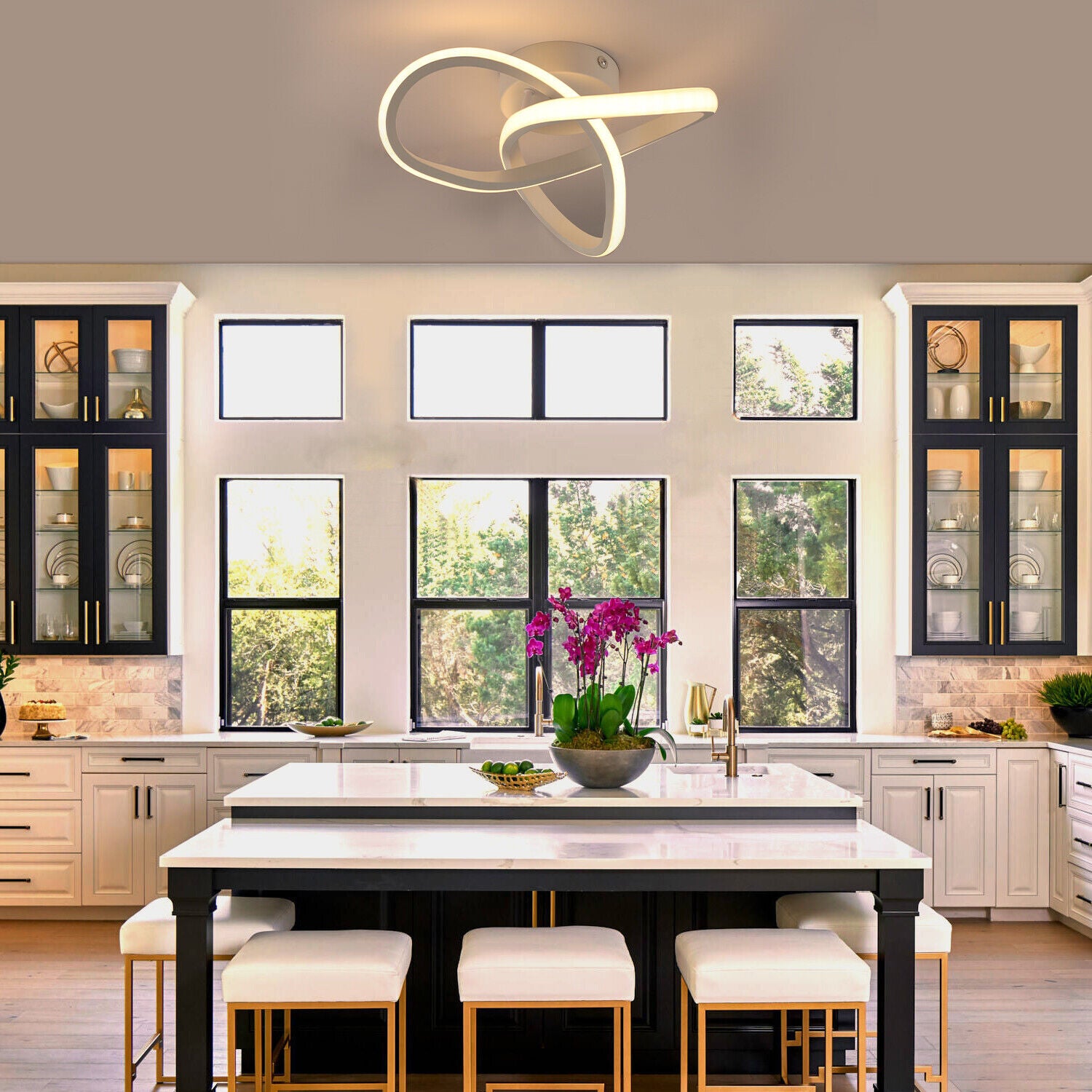 Modern Chandelier LED Lamp White Frame Ceiling Light Living Room Pendant Lights