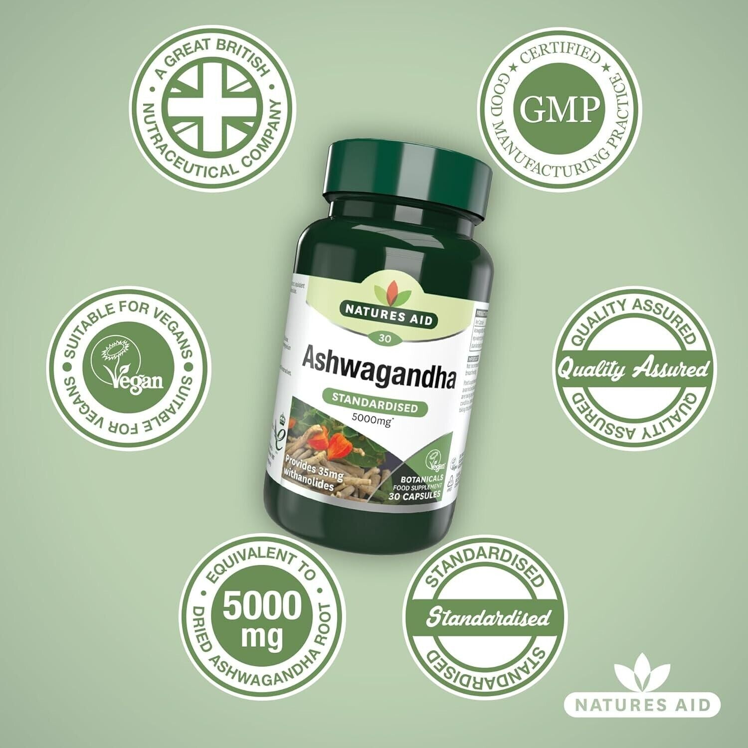 Ashwagandha 5000Mg HIGH STRENGTH - 30 Capsules -STRESS RELIEF-SLEEP AID-ANXIETY