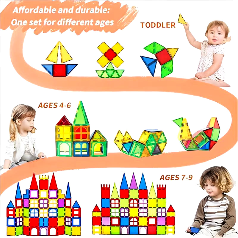 Magblock 66-Piece Magnetic Building Block Set - Construction Tiles for Children Aged 3-10 - Montessori Educational Toy