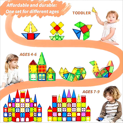 Magblock 66-Piece Magnetic Building Block Set - Construction Tiles for Children Aged 3-10 - Montessori Educational Toy
