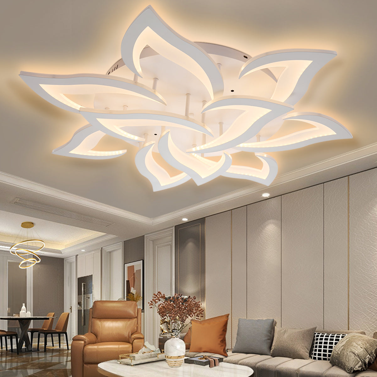 Modern Chandelier LED Lamp White Frame Ceiling Light Living Room Pendant Lights