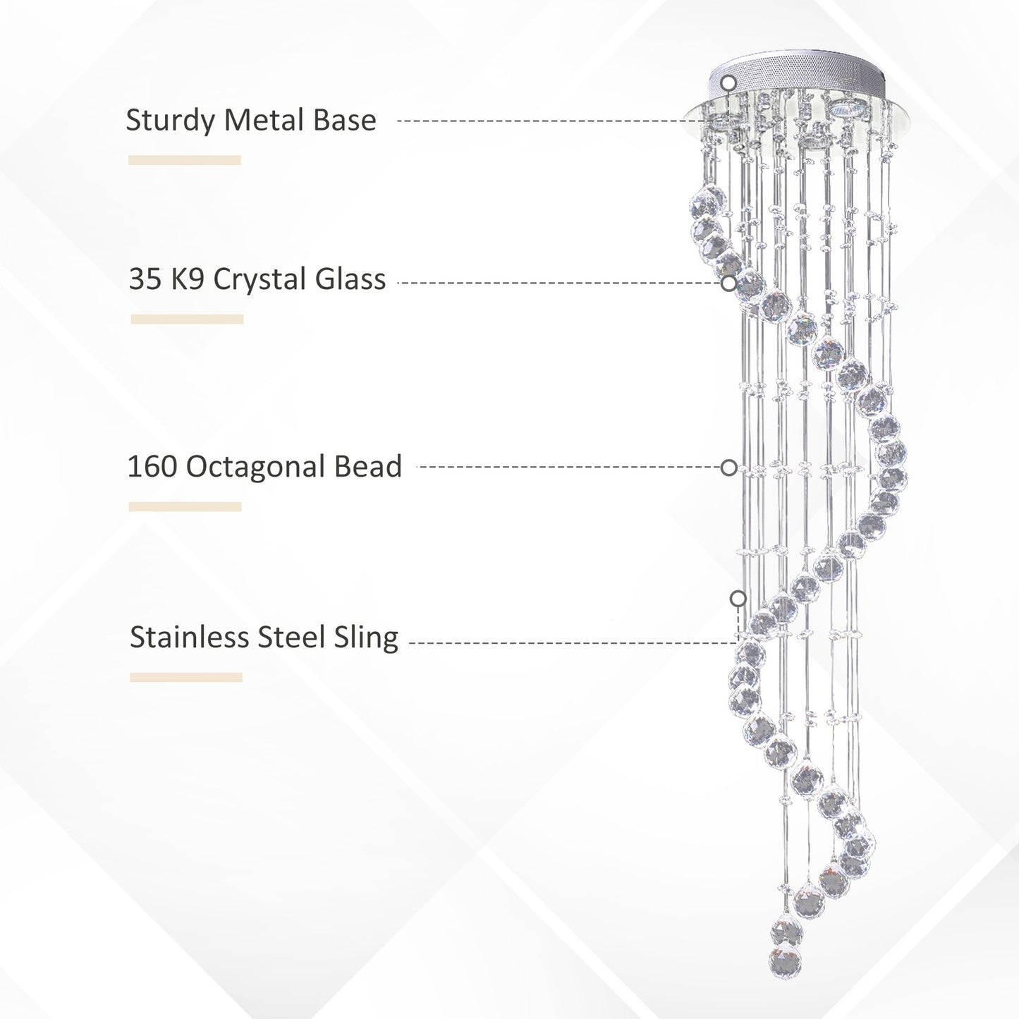 Modern Crystal Droplet Ceiling Light Spiral Cascading Chandelier Lamp Bedroom
