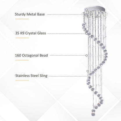 Modern Crystal Droplet Ceiling Light Spiral Cascading Chandelier Lamp Bedroom