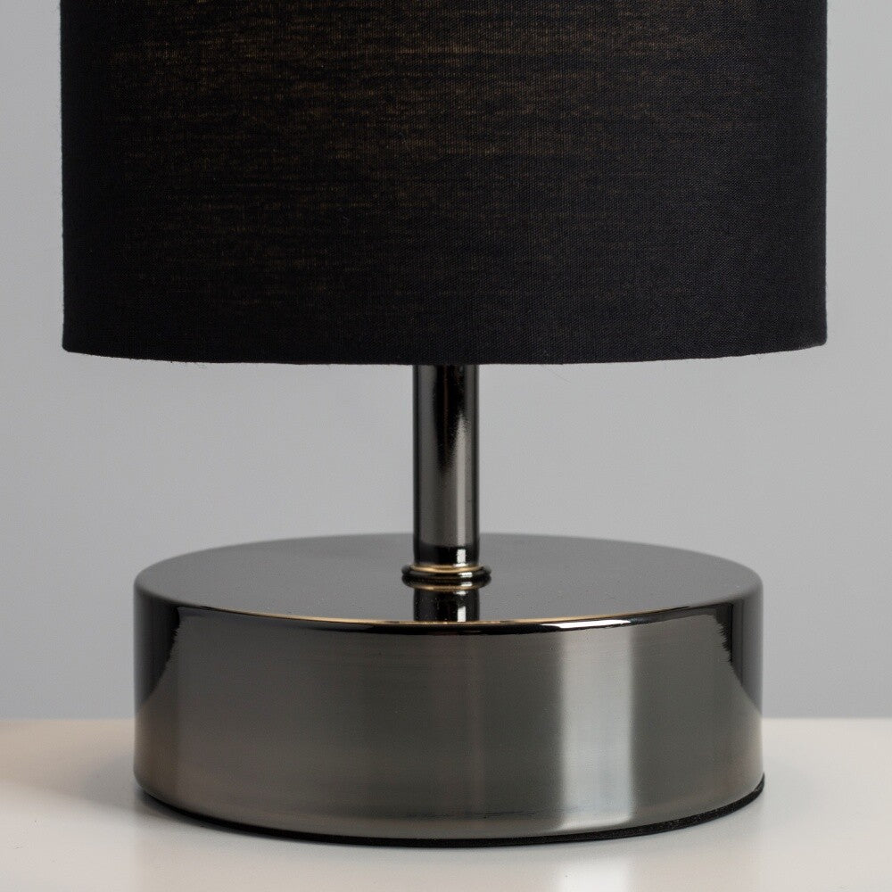 Dimmable Touch Table Lamp with Black Lampshade for Bedroom Nightstand