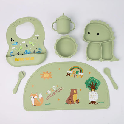 Silicone Baby Feeding Set Includes Bowl, Plate Spoon, Fork & Cup BPA Free