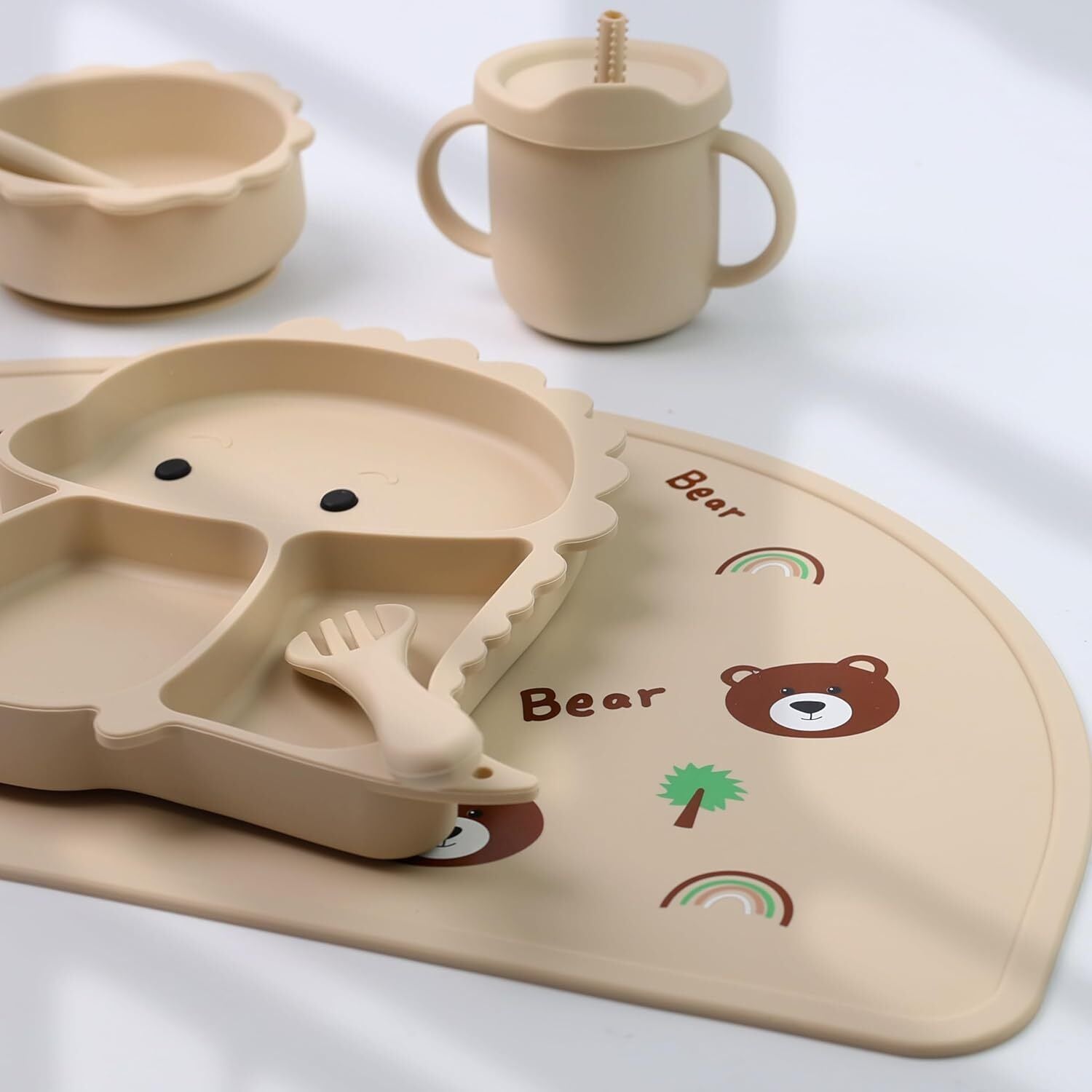 Silicone Baby Feeding Set Includes Bowl, Plate Spoon, Fork & Cup BPA Free