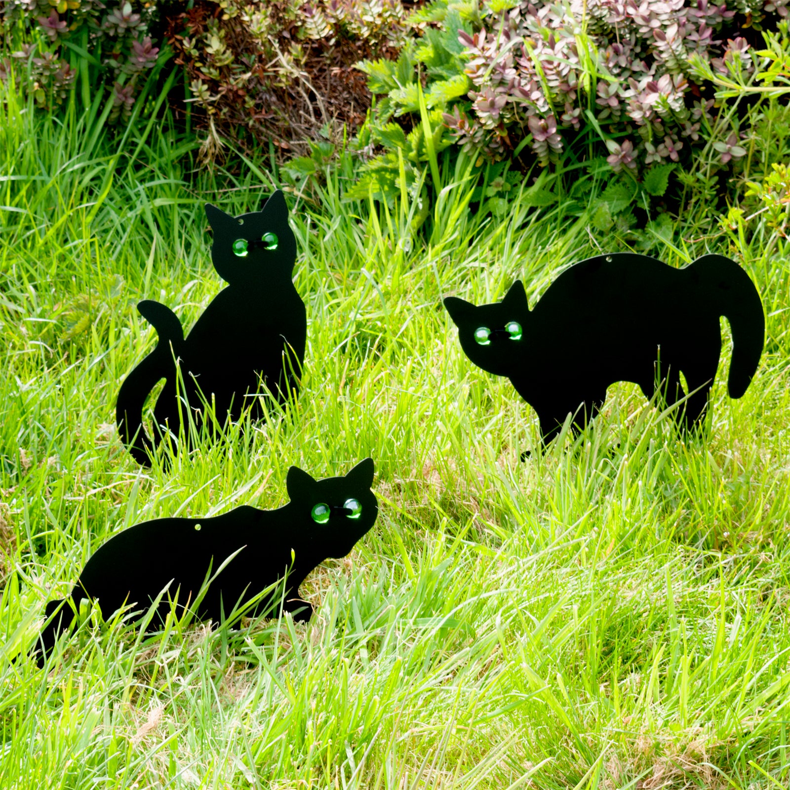 3X Black Cat Silhouette for Garden | Cats Scarer with Marble Eyes | Harmless Bir