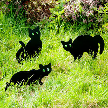 3X Black Cat Silhouette for Garden | Cats Scarer with Marble Eyes | Harmless Bir