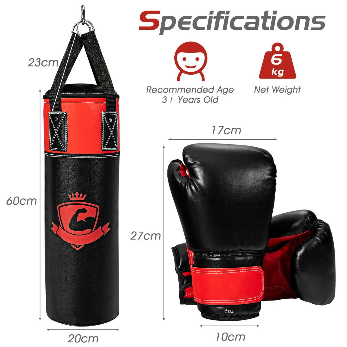Children's Punching Bag Set with Hand Wraps and Wall Mount for Fitness Training