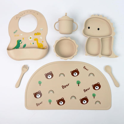 Silicone Baby Feeding Set Includes Bowl, Plate Spoon, Fork & Cup BPA Free
