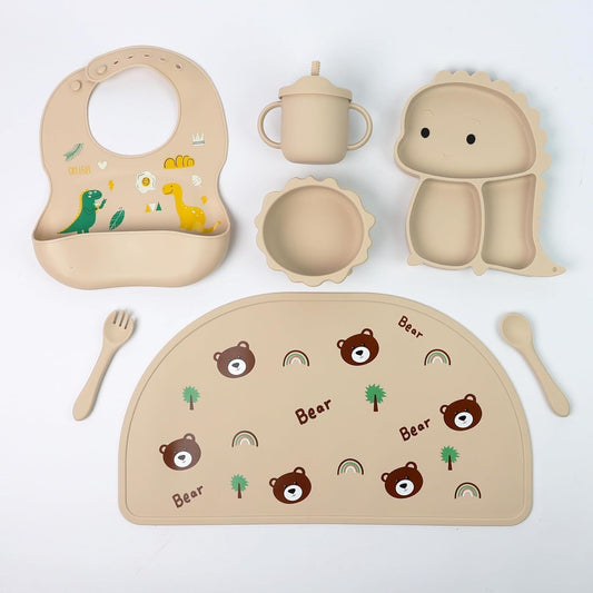Silicone Baby Feeding Set Includes Bowl, Plate Spoon, Fork & Cup BPA Free