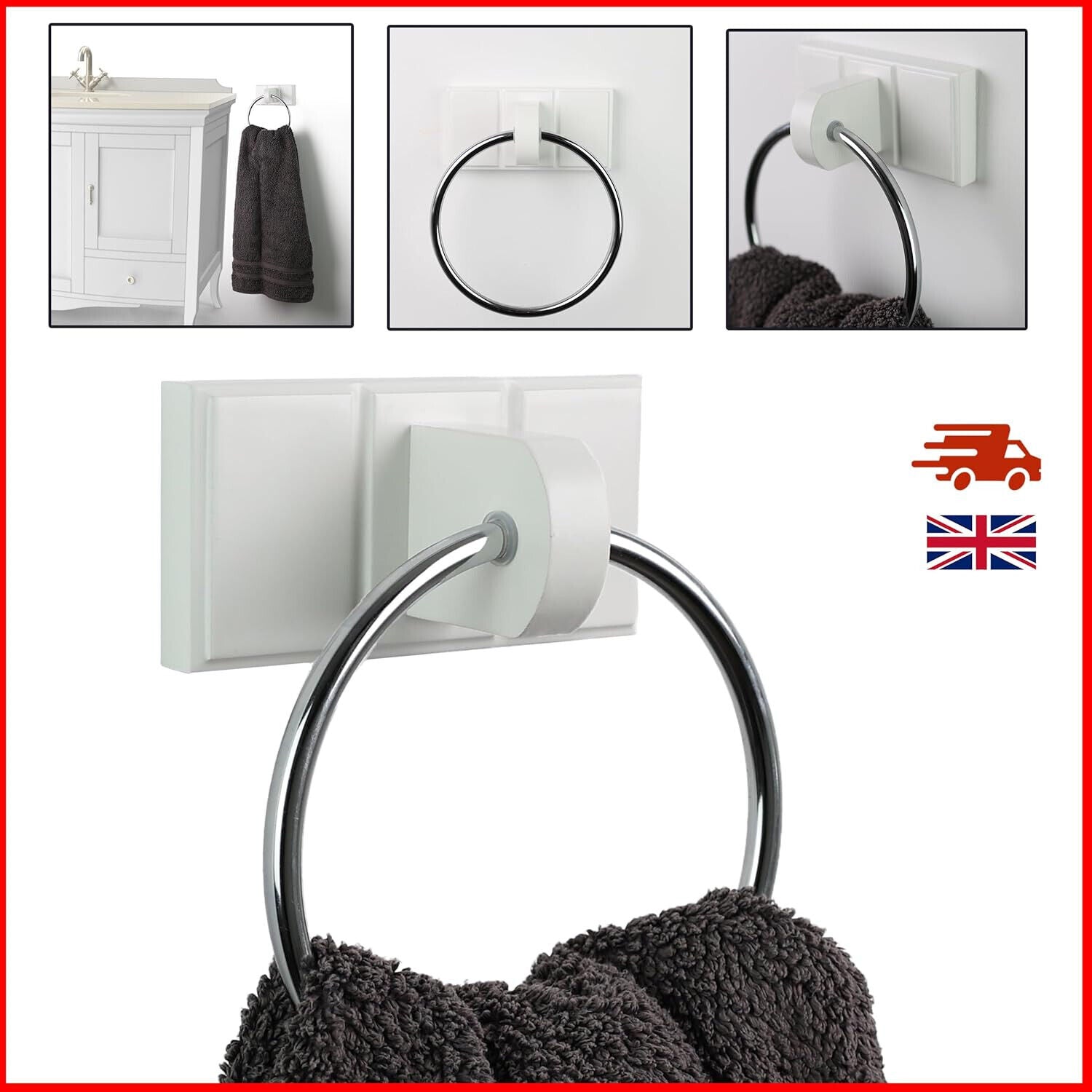 Towel Holder Black Chrome Plated Towel Rail Bath Towel Ring Wall Mounted