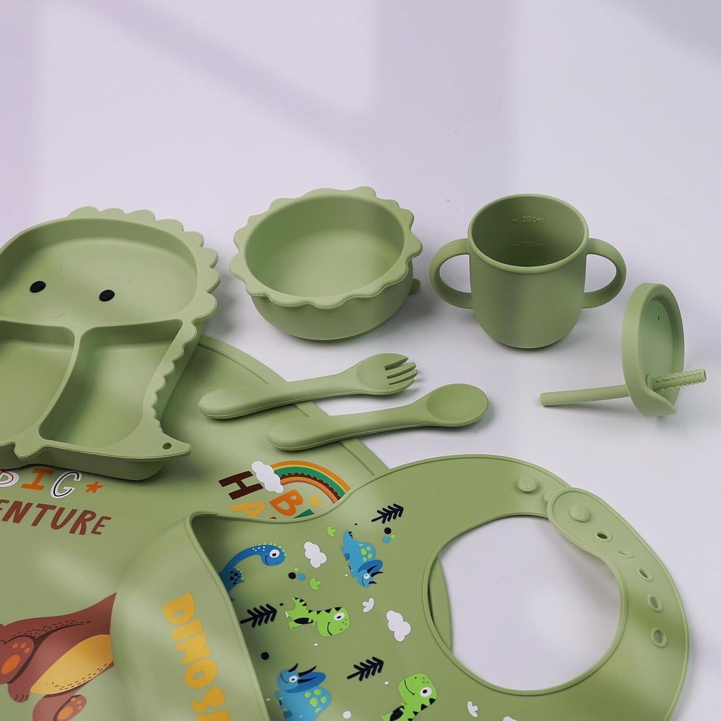 Silicone Baby Feeding Set Includes Bowl, Plate Spoon, Fork & Cup BPA Free