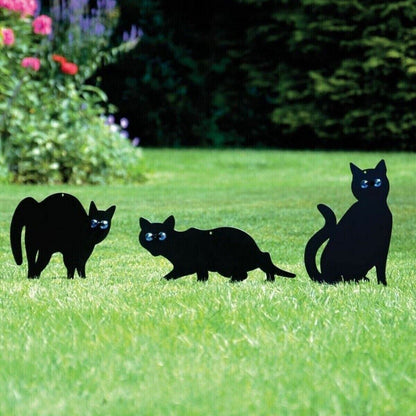 3X Black Cat Silhouette for Garden | Cats Scarer with Marble Eyes | Harmless Bir