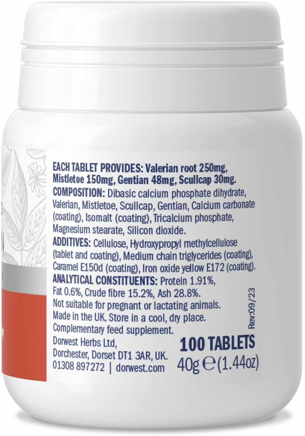 Dorwest Herbs Scullcap & Valerian Calming Tablets for Dogs and Cats, 100 Tablets