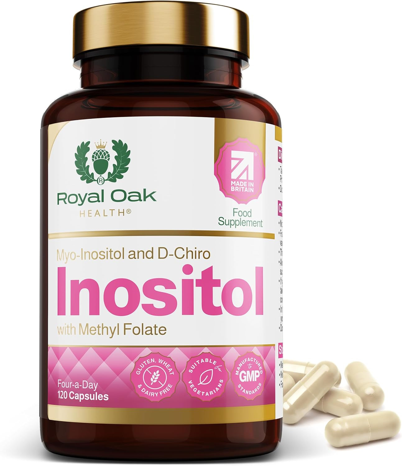 Myo Inositol 2,200Mg and D-Chiro Myo Inositol Capsules with Folate PCOS & Ovulation Support (120 Capsules)