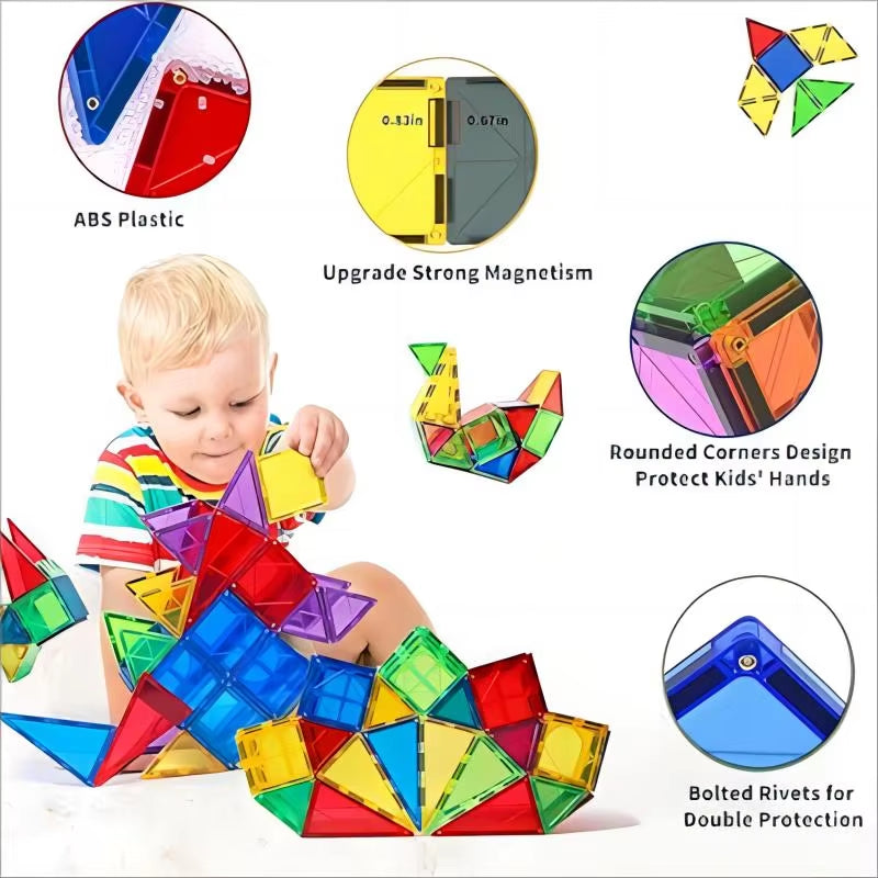 Magblock 66-Piece Magnetic Building Block Set - Construction Tiles for Children Aged 3-10 - Montessori Educational Toy