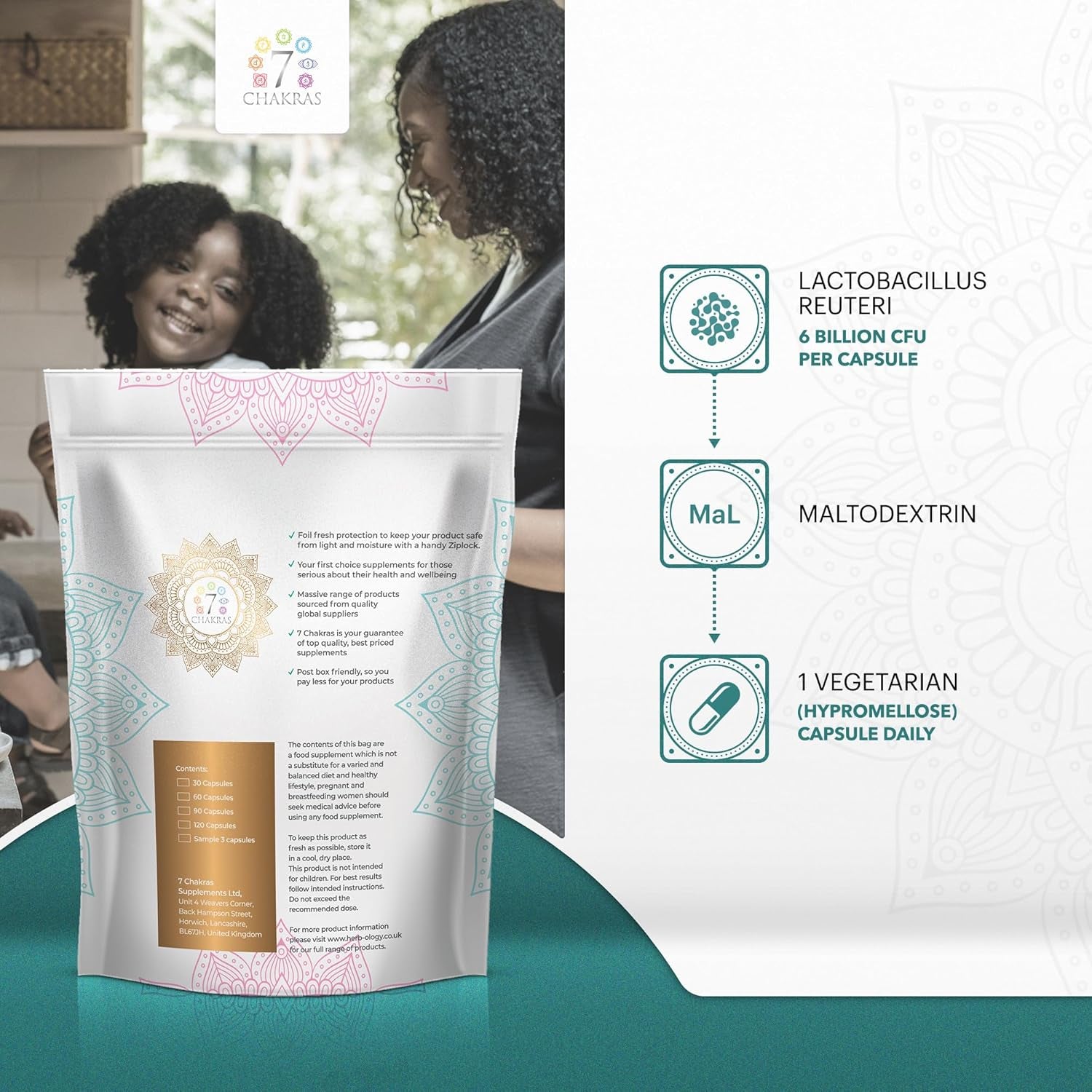 7C Lactobacillus Reuteri | 30 High Strength L Reuteri Capsules - 6B CFU L-Reuteri Probiotic per Serving | Probiotic Lactobacillus Supplement | Non-Gmo, Gluten & Allergen Free | Made in the UK