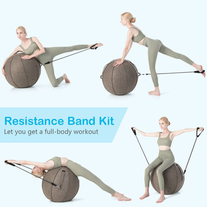 Anti-Burst Exercise Ball with Protective Cover, Handle, and Resistance Bands