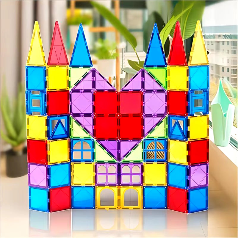 Magblock 66-Piece Magnetic Building Block Set - Construction Tiles for Children Aged 3-10 - Montessori Educational Toy