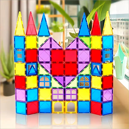 Magblock 66-Piece Magnetic Building Block Set - Construction Tiles for Children Aged 3-10 - Montessori Educational Toy