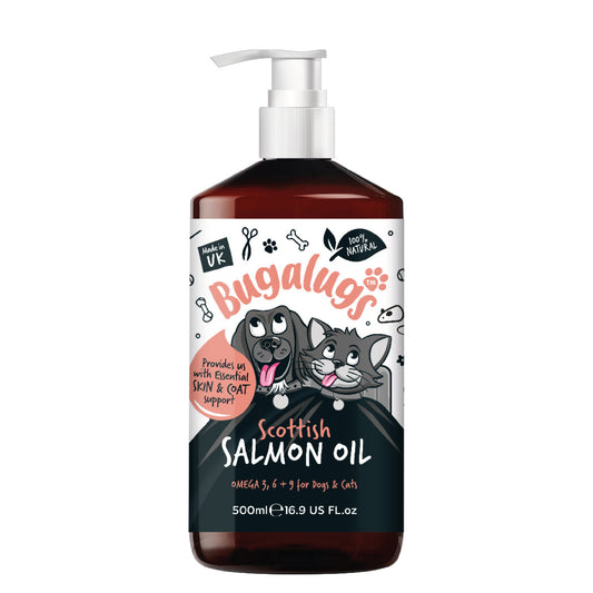 Bugalugs Dog Salmon Oil 100% Pure Dogs, Cats & Pets 500Ml, Healthy Skin & Coat