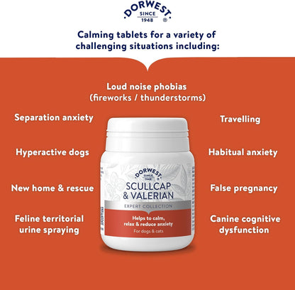 Dorwest Herbs Scullcap & Valerian Calming Tablets for Dogs and Cats, 100 Tablets