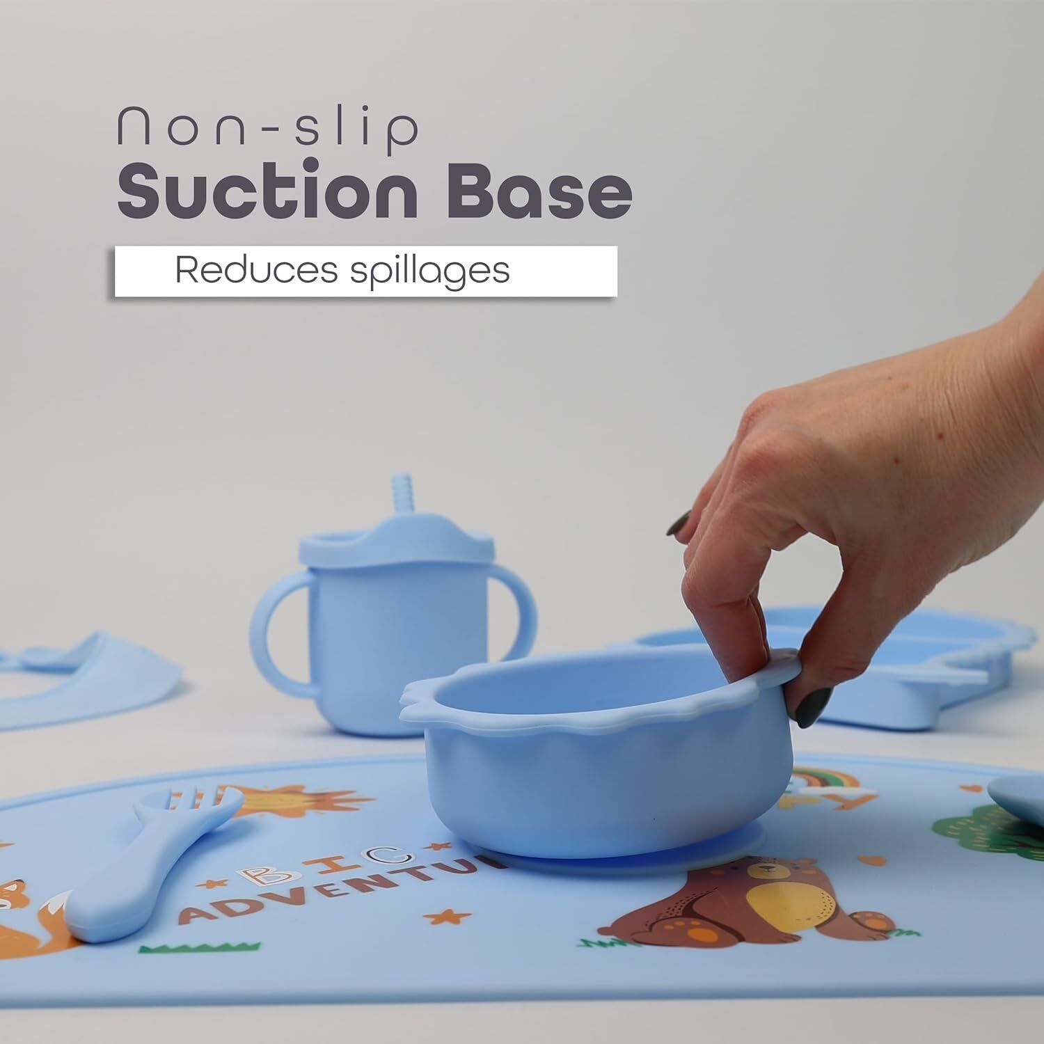 Silicone Baby Feeding Set Includes Bowl, Plate Spoon, Fork & Cup BPA Free