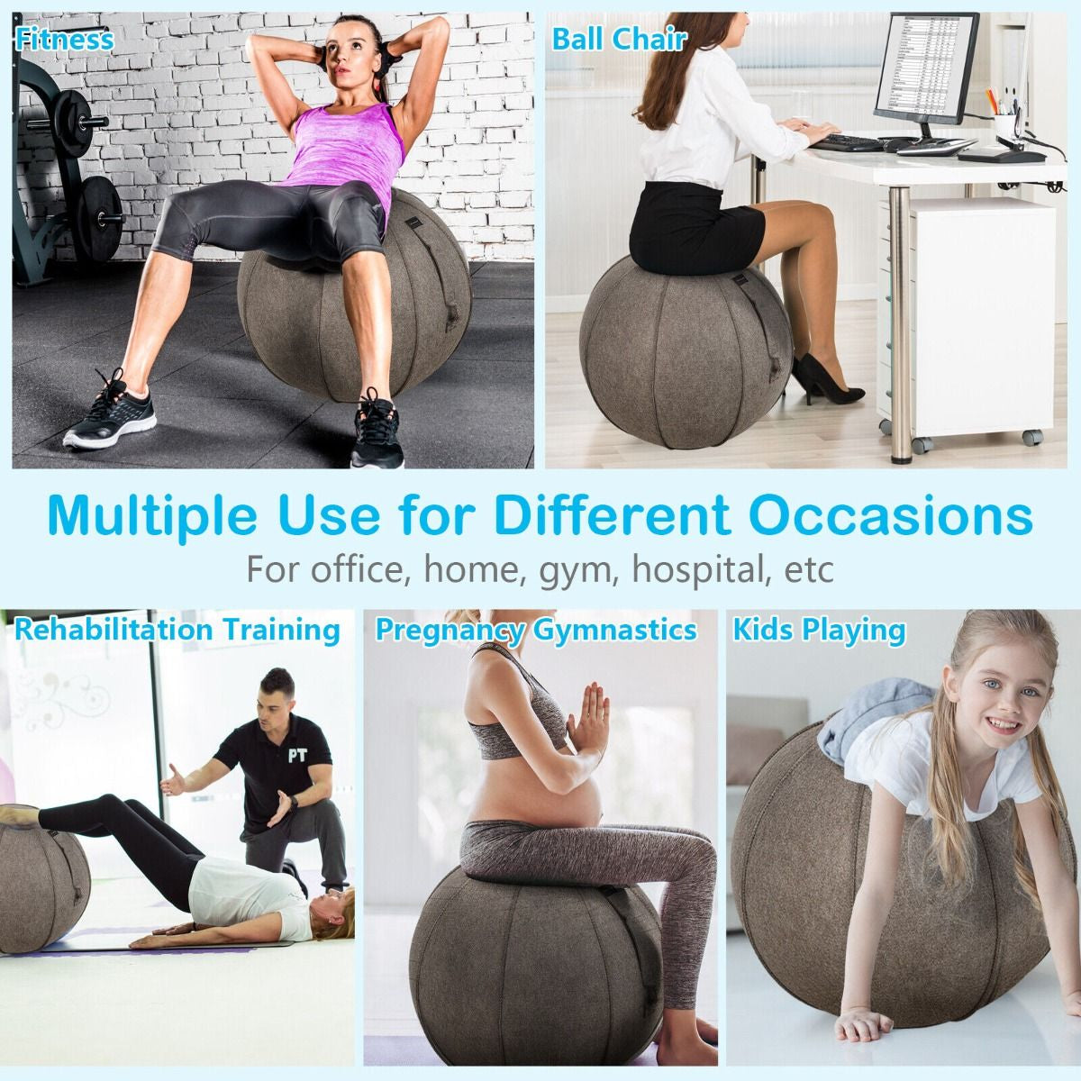 Anti-Burst Exercise Ball with Protective Cover, Handle, and Resistance Bands